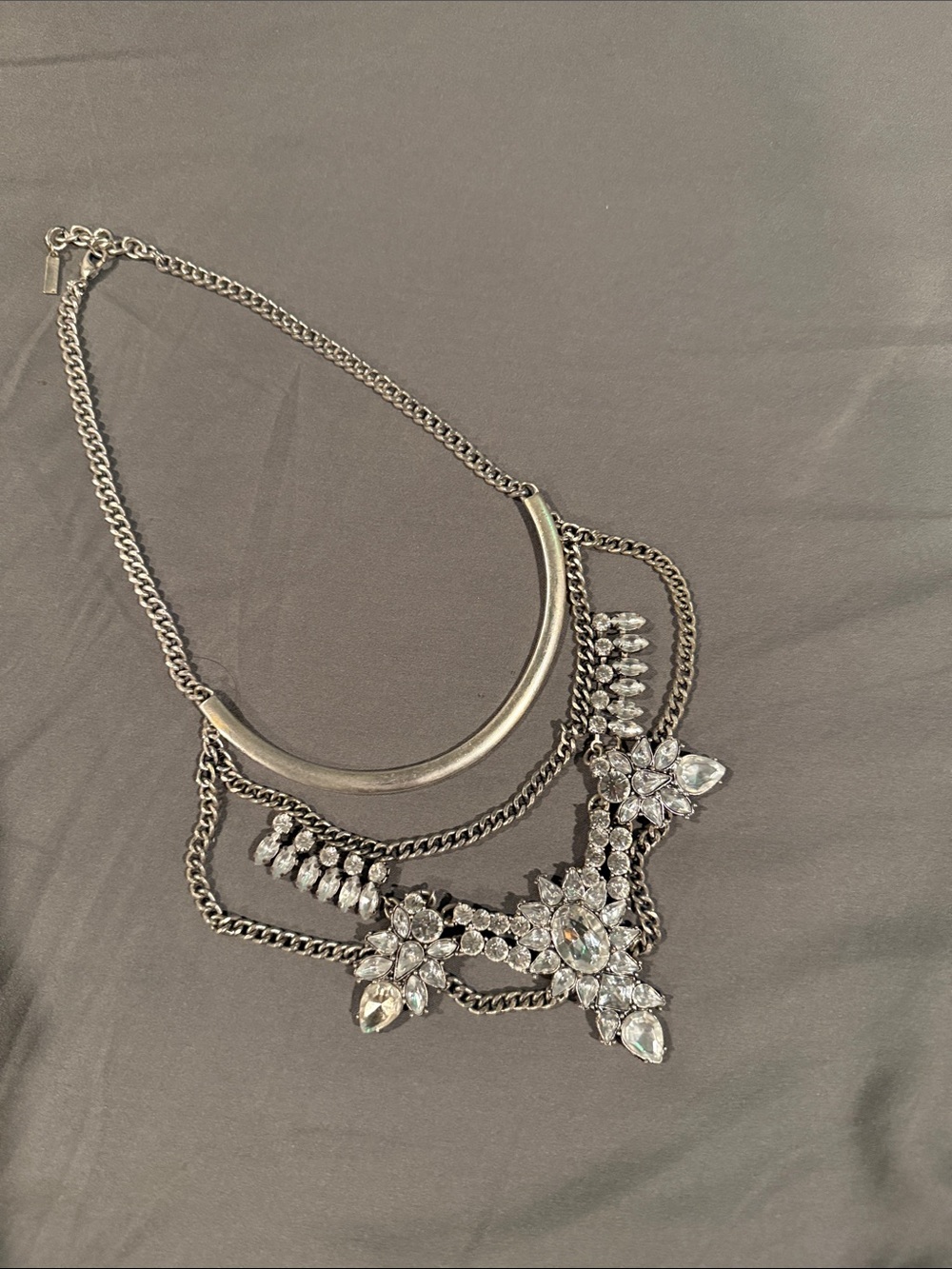 Sugarfix Silver-Tone Crystal Floral Layered Necklace - Women Jewelry